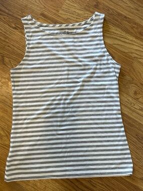 Eddie Bauer Striped Sleeveless Tank - Gray & White